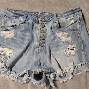 Distressed Light Blue Size 2 Mid-Rise Denim Shorts